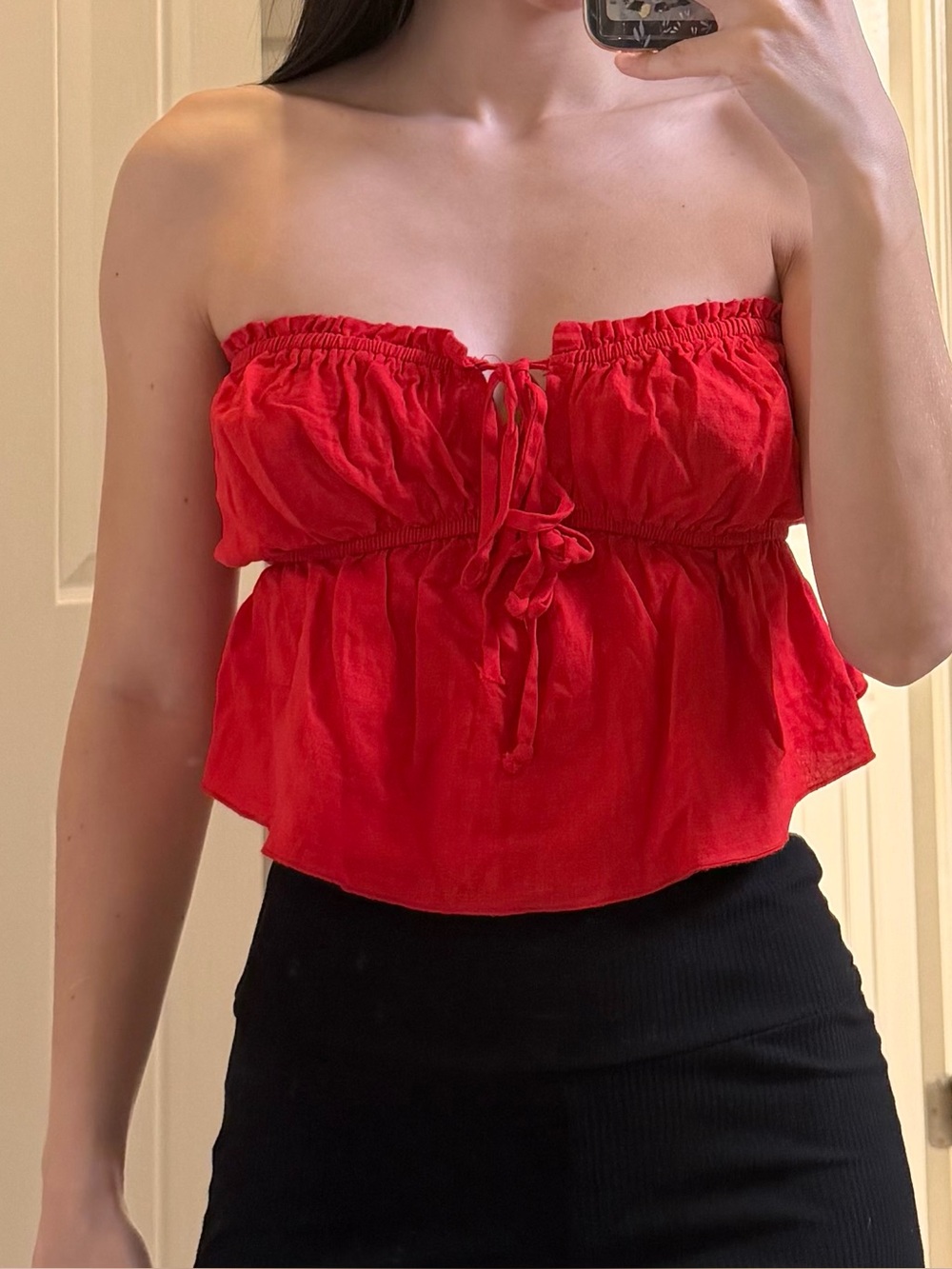 Urban Renewal Red Strapless Peplum Crop Top